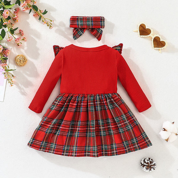 Christmas Children's Long Sleeve Plaid Bow Skirt GH39