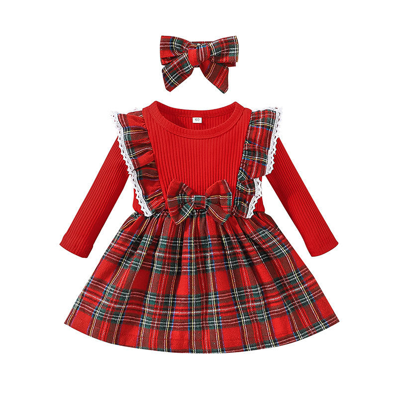 Christmas Children's Long Sleeve Plaid Bow Skirt GH39