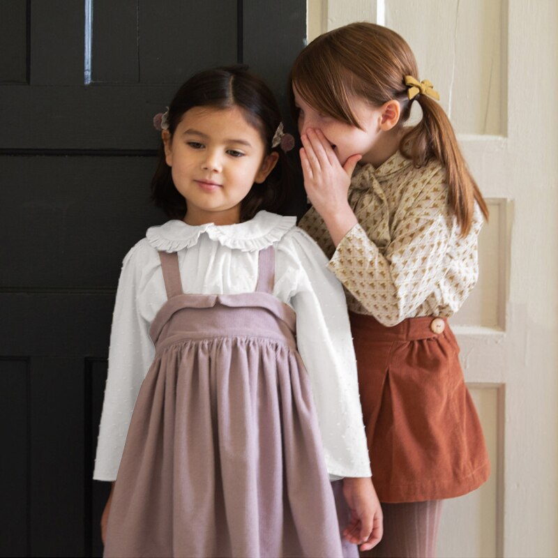 Spring Autumn Kids Pleated Peter Pan Collar Long Sleeves Shirts 225000KCP-(Hand Made)