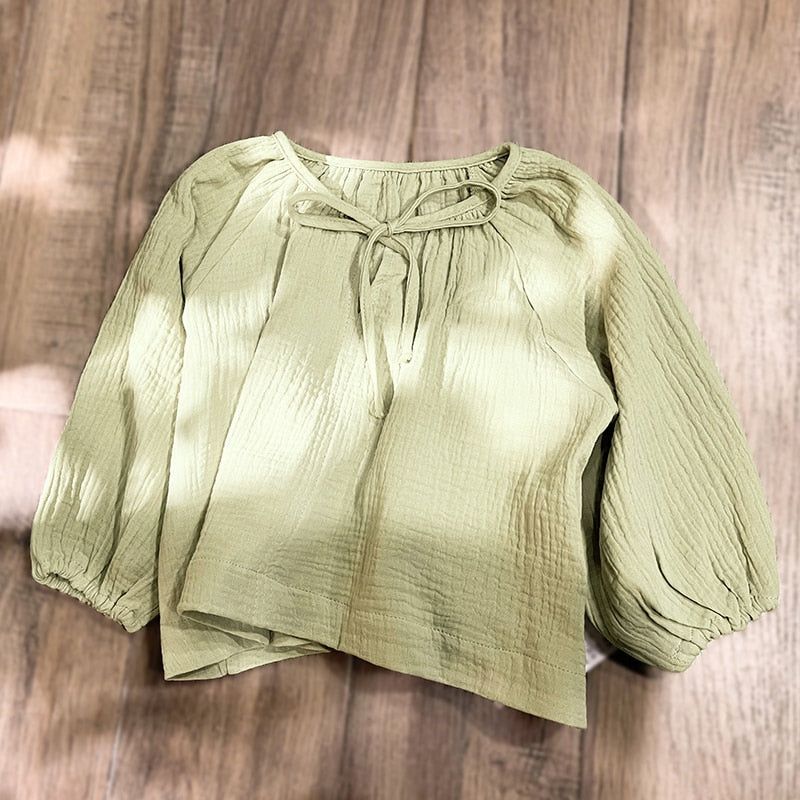 Girl Bow Round Neck Casual Loose Long-Sleeved Shirts TZ034