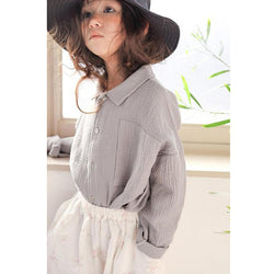 100% Cotton Girls Long Sleeve Retro Turn-down Collar Casual Shirts TZ156