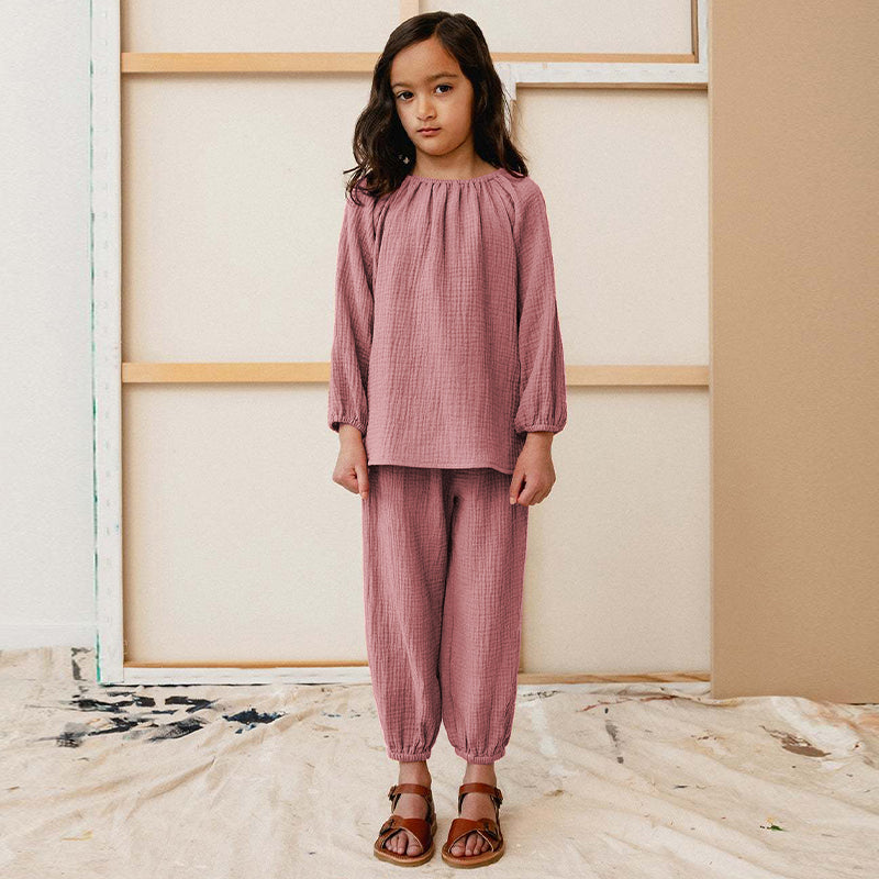 100% Cotton Girls Casual Loose Blouse + Trousers 2pcs Pajamas Sets TZ139