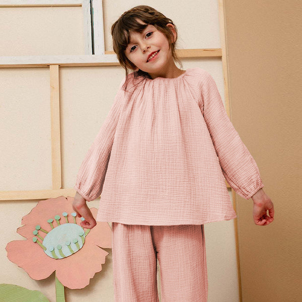 100% Cotton Girls Casual Loose Blouse + Trousers 2pcs Pajamas Sets TZ139