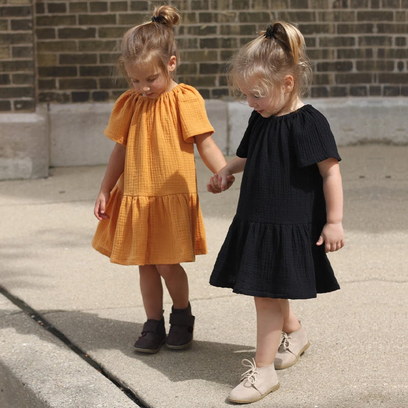 Girls  Short Sleeve Casual Loose Ruffle Princess Dresses TZ036