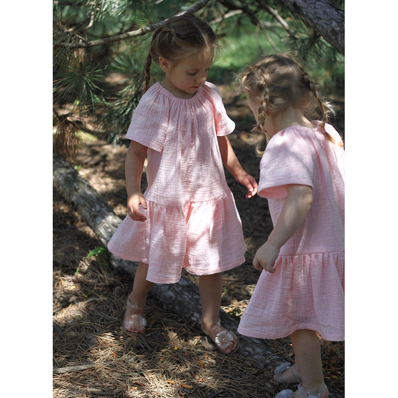 Girls  Short Sleeve Casual Loose Ruffle Princess Dresses TZ036