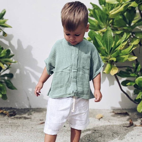 Boys Summer Casual Loose Short-Sleeve Pocket Tops TZ057