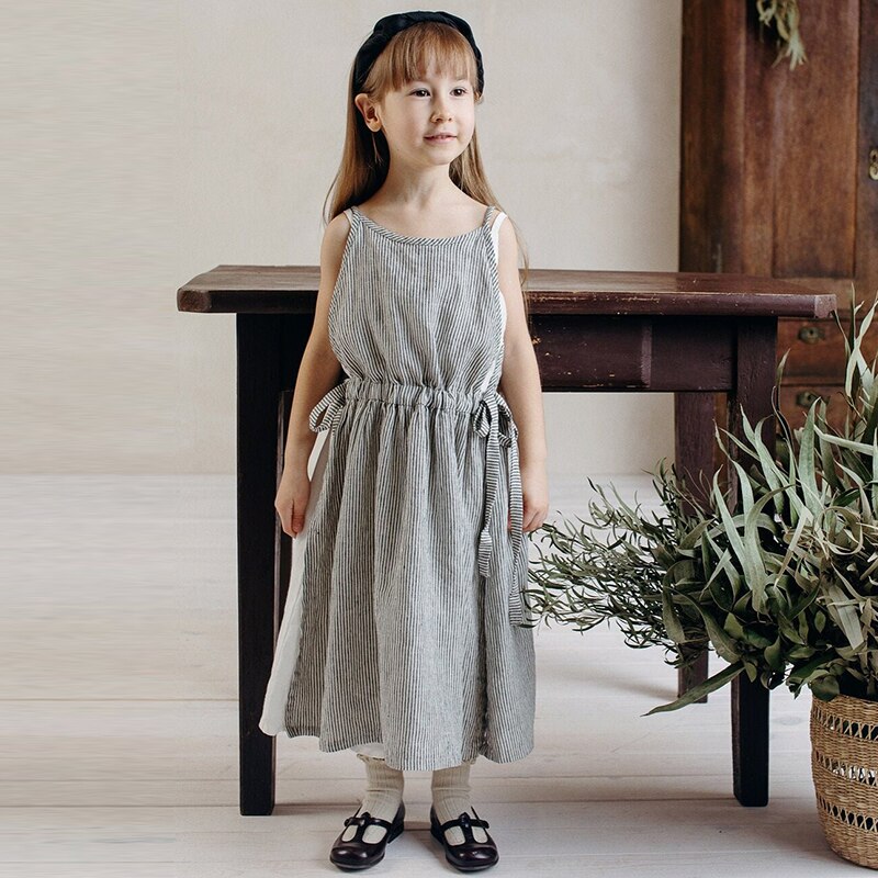 Girls New Casual Sleeveless Waist Drawstring Suspender Dresses TZP17-(Hand Made)