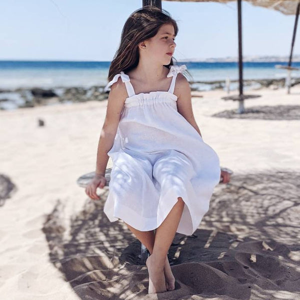 Casual Sleeveless Bandage Beach Sundress Flower Girl Dresses TZ044