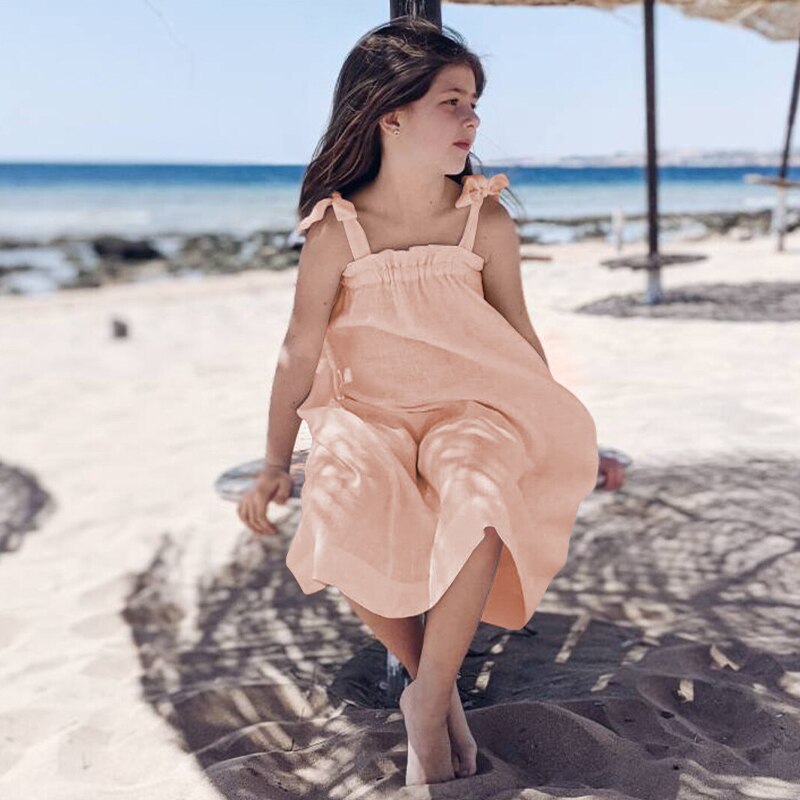 Casual Sleeveless Bandage Beach Sundress Flower Girl Dresses TZ044