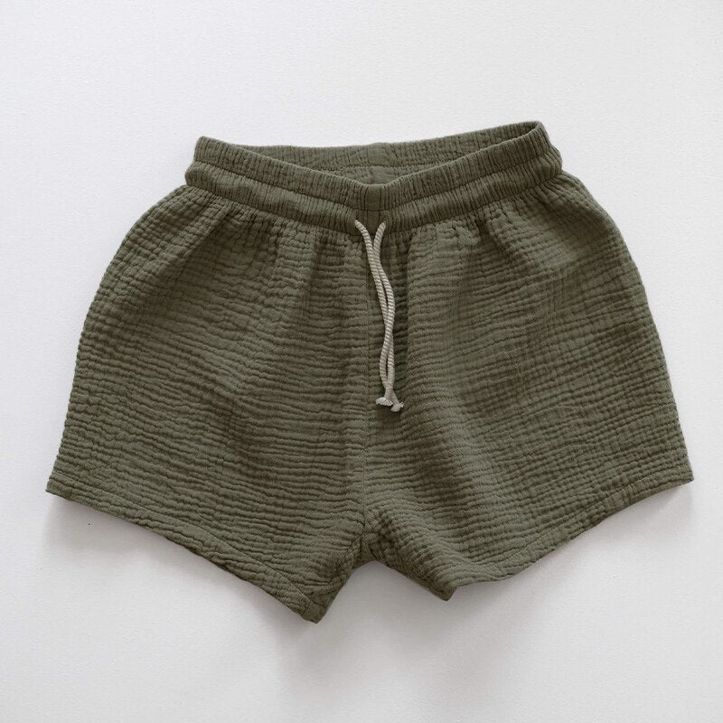 100% Organic Cotton Muslin Children's Summer Shorts New Boys And Girls Casual Loose Solid Colour Drawstring Short TZ169