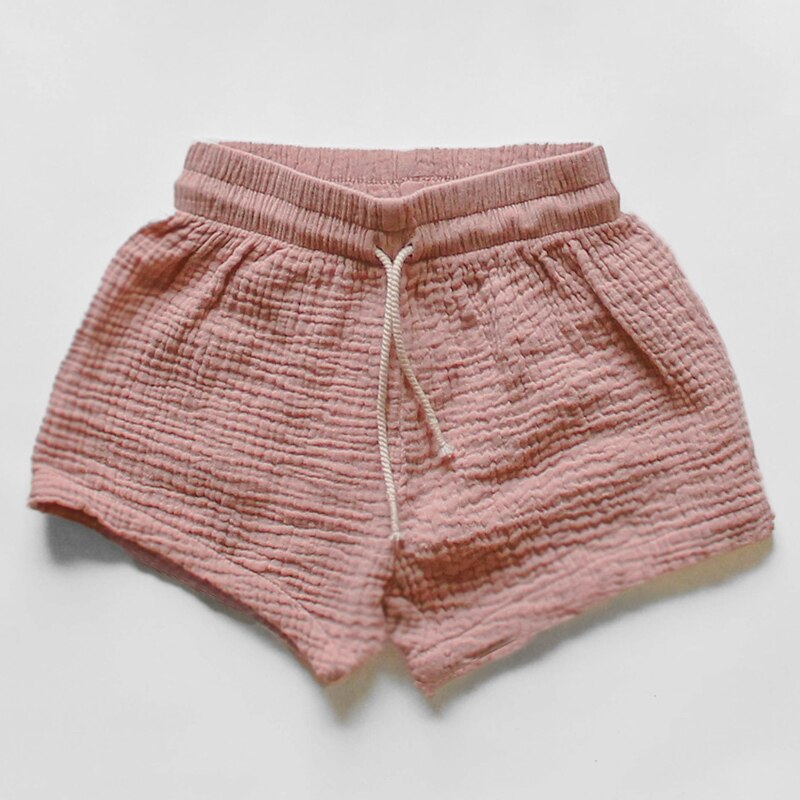 100% Organic Cotton Muslin Children's Summer Shorts New Boys And Girls Casual Loose Solid Colour Drawstring Short TZ169