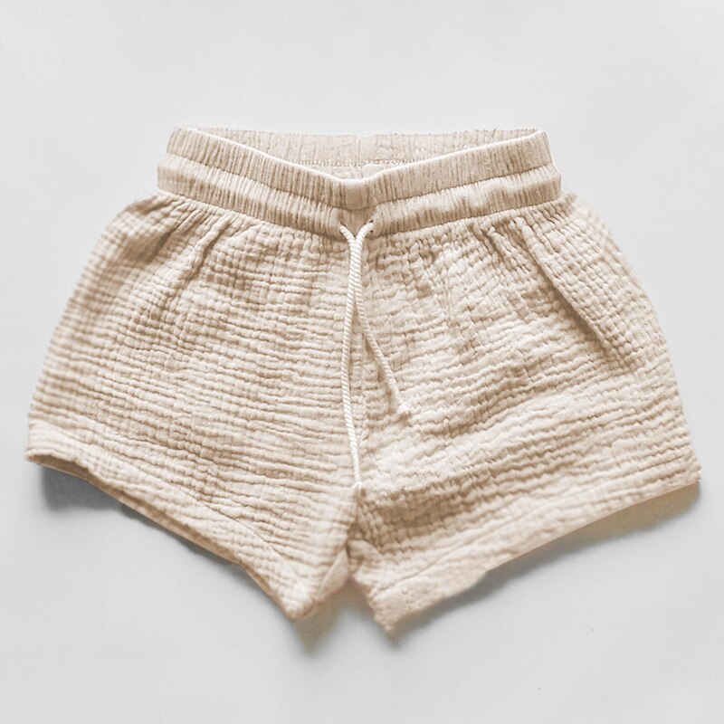 100% Organic Cotton Muslin Children's Summer Shorts New Boys And Girls Casual Loose Solid Colour Drawstring Short TZ169