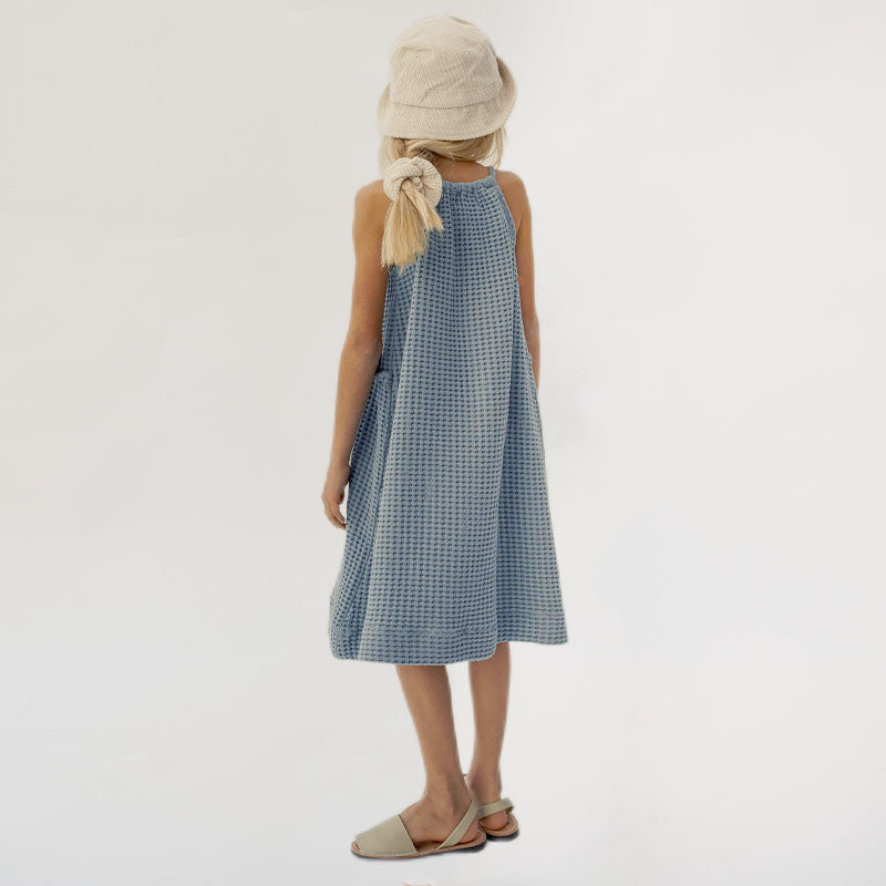 Organic Cotton Waffle Sleeveless Beach Holiday Spaghetti Strap Dress TZ100