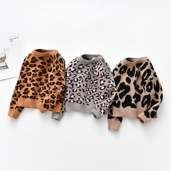 Crew Neck Leopard Print Kids Sweater GH09