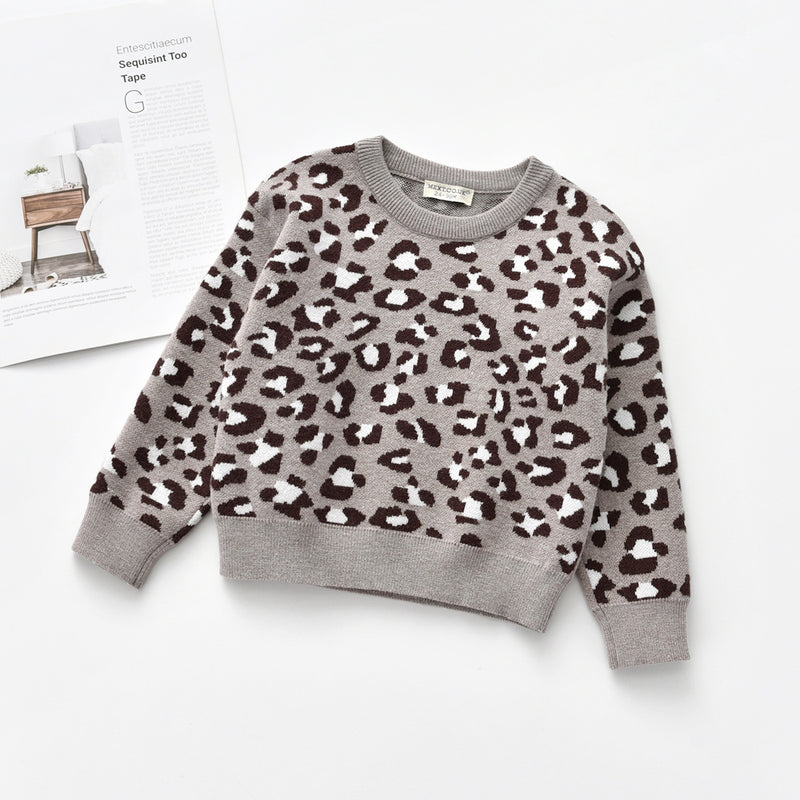 Crew Neck Leopard Print Kids Sweater GH09