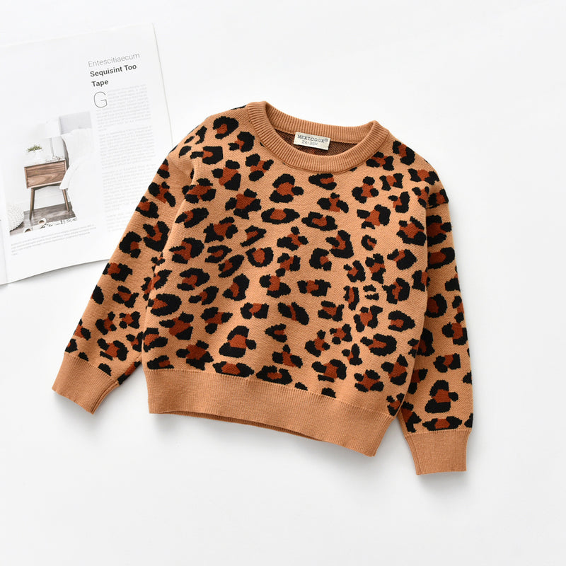 Crew Neck Leopard Print Kids Sweater GH09