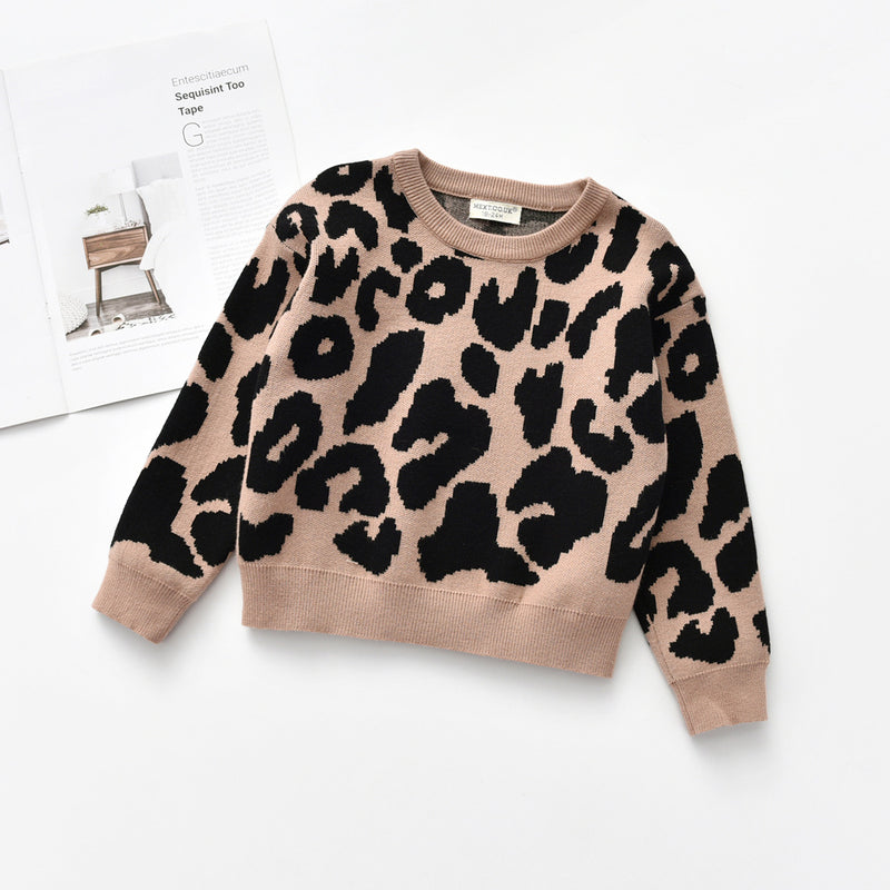 Crew Neck Leopard Print Kids Sweater GH09