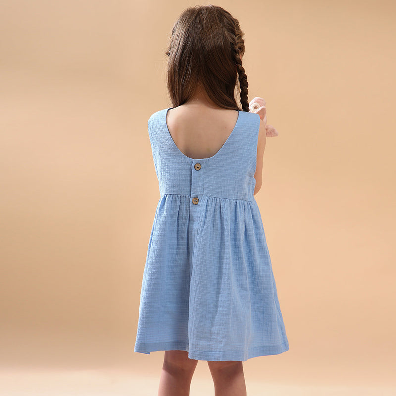 Girls Sleeveless Round Neck Button Low-Back Dresses TZ79