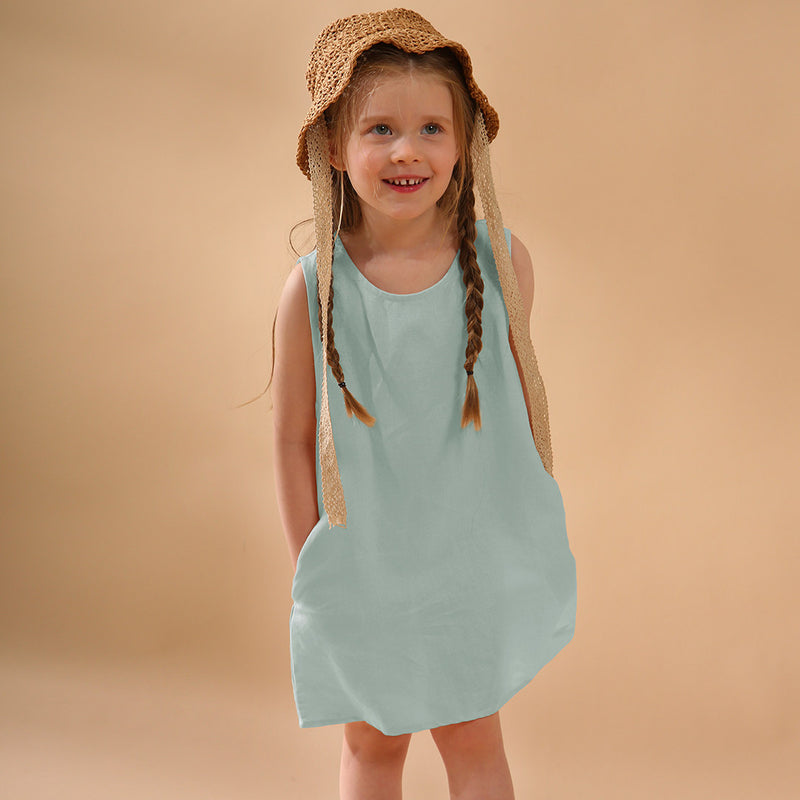 New Casual Sleeveless Solid Toddler Kids Dresses With Pockets