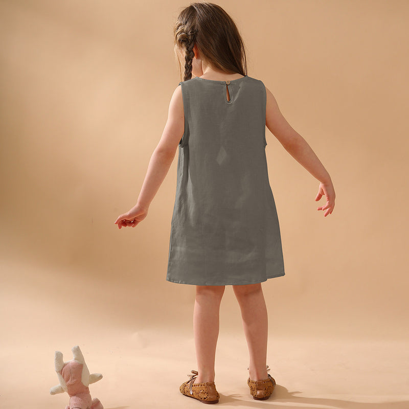 New Casual Sleeveless Solid Toddler Kids Dresses With Pockets