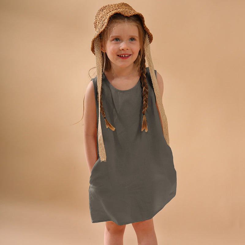 New Casual Sleeveless Solid Toddler Kids Dresses With Pockets