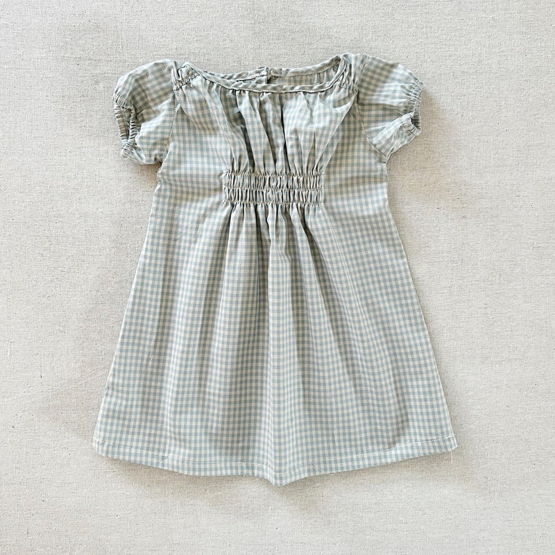 Girls Puff Sleeve Pleated Checkered Dress 223869KLP-(Handmade)