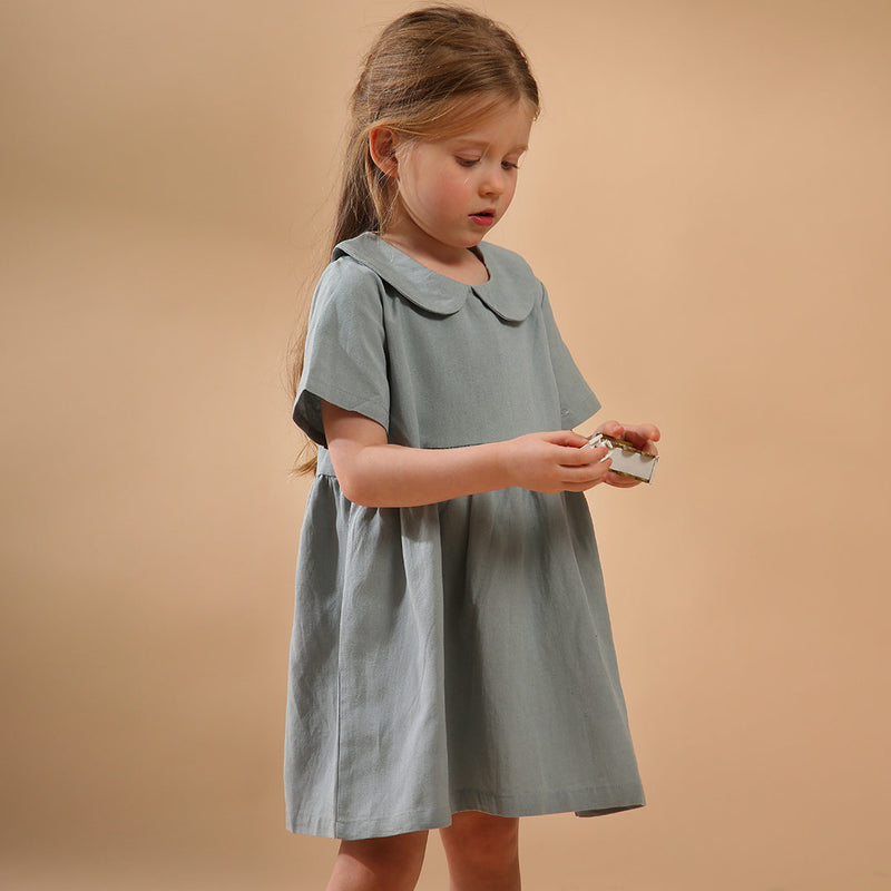 Summer Cotton Linen Doll Collar Baby Princess Dress