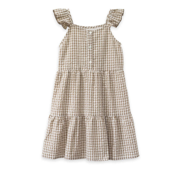 Children's Check Shoulder Ruffle Dress 223868KLP-(Hand Made)