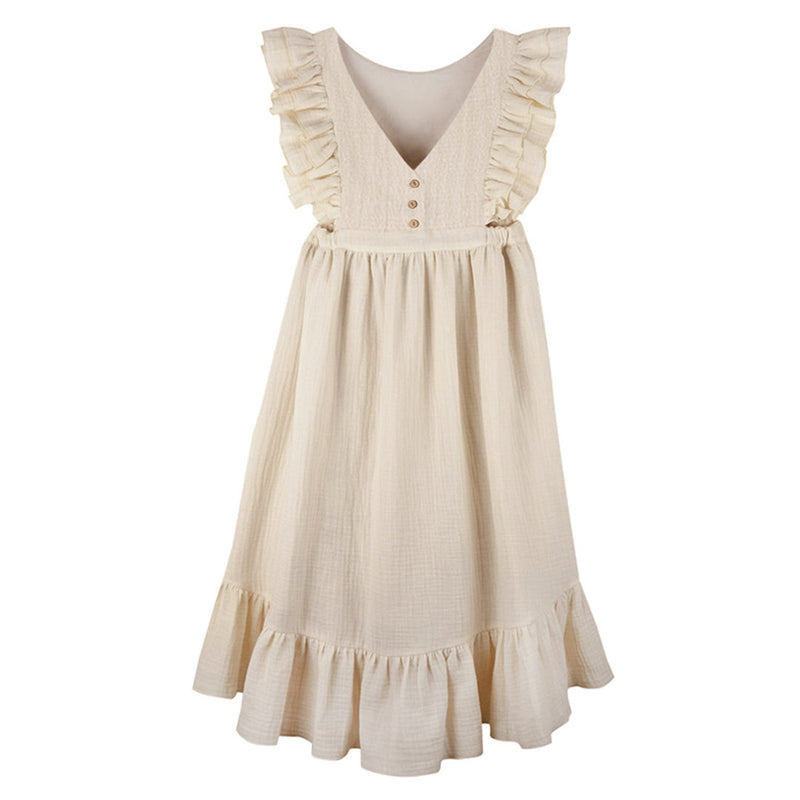 Kids New Vintage Cotton Double Side Frills Dress VV18-（Hand Made)