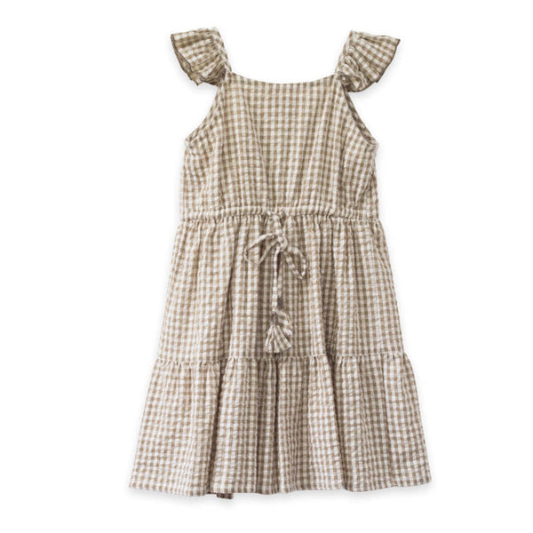 Children's Check Shoulder Ruffle Dress 223868KLP-(Hand Made)