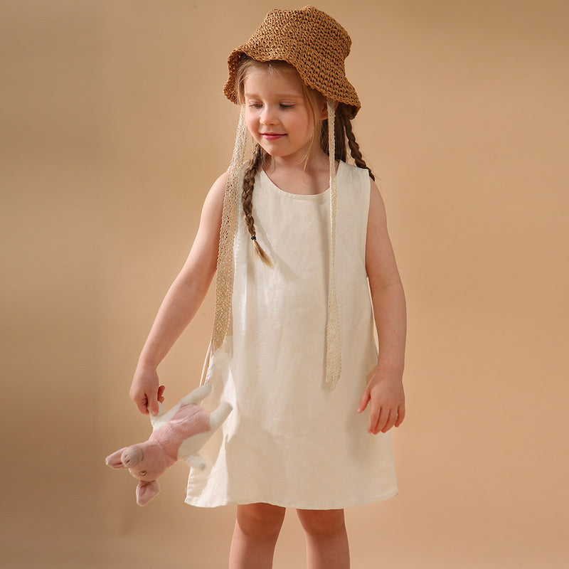 New Casual Sleeveless Solid Toddler Kids Dresses With Pockets