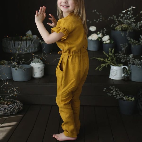 Girls Retro Cotton And Linen Loose Jumpsuit GH49-（Hand Made)