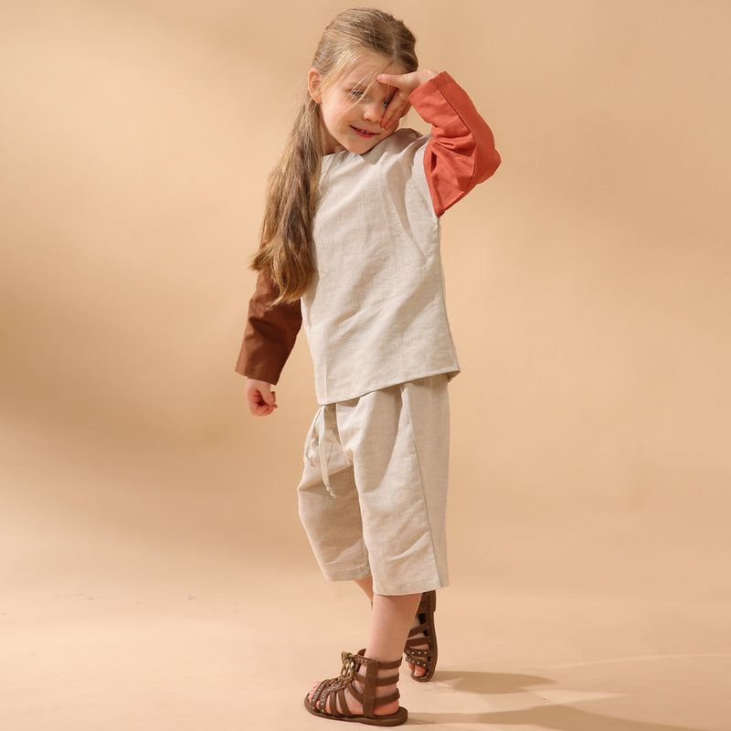 Boys Long Sleeve Shirts + Pants Casual Cotton And Linen 2pcs Sets