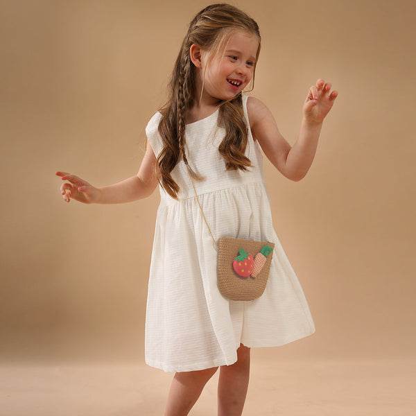 Girls Sleeveless Round Neck Button Low-Back Dresses TZ79