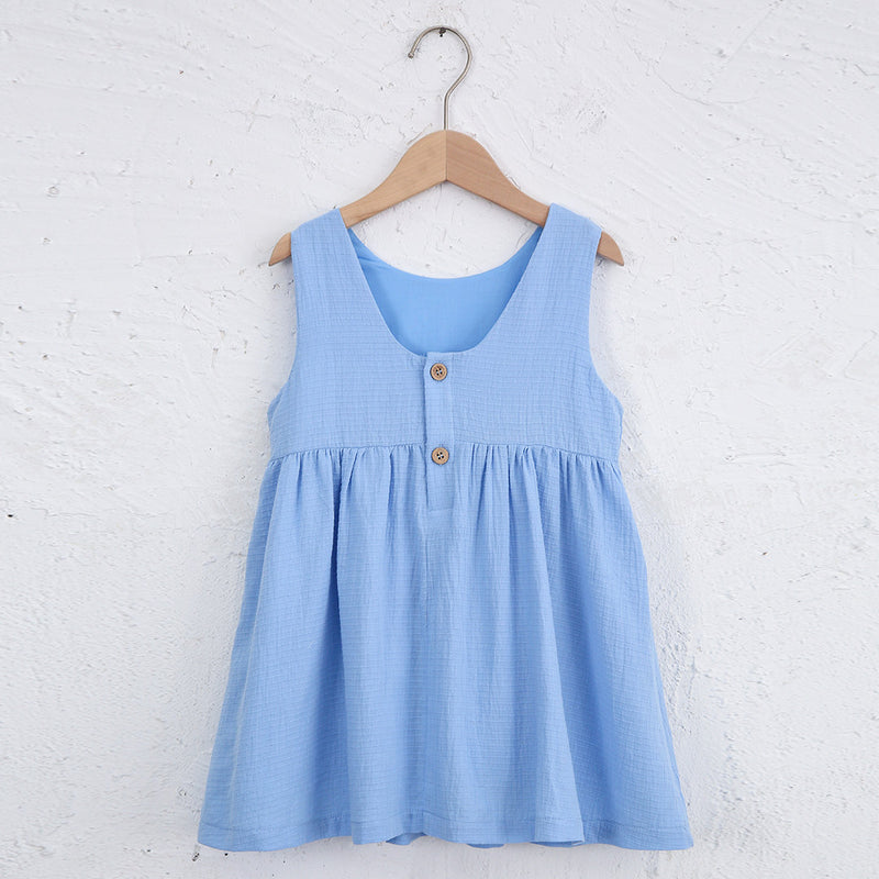 Girls Sleeveless Round Neck Button Low-Back Dresses TZ79