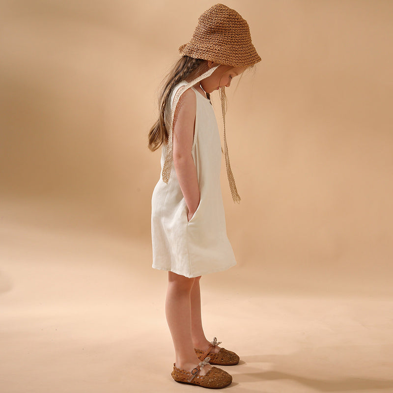 New Casual Sleeveless Solid Toddler Kids Dresses With Pockets