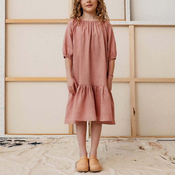 Kid's Gathered Puff Sleeve Dress 223867KLP-(Hand Made)