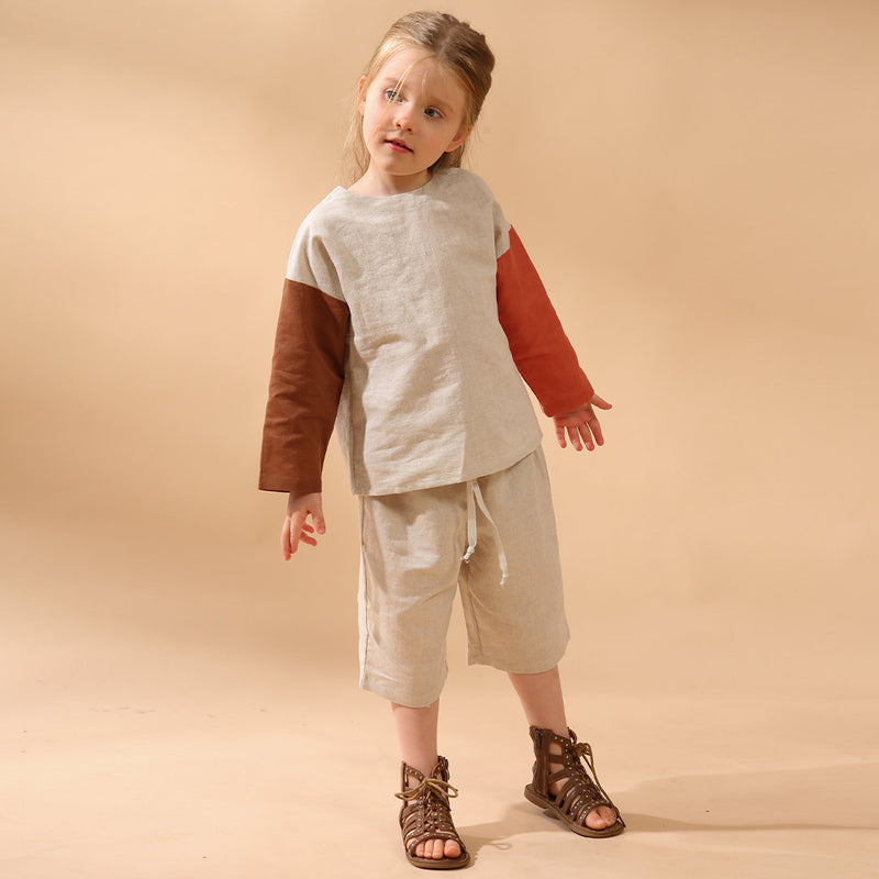 Boys Long Sleeve Shirts + Pants Casual Cotton And Linen 2pcs Sets