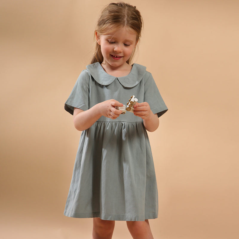 Summer Cotton Linen Doll Collar Baby Princess Dress