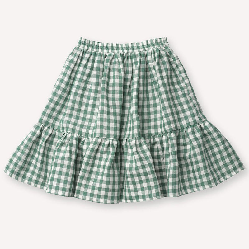 Green Plaid Bubble Top + Skirt Set 223866KZP-(Hand Made)