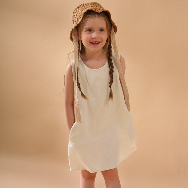 New Casual Sleeveless Solid Toddler Kids Dresses With Pockets