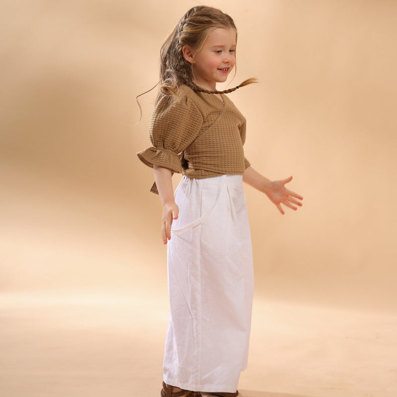 New Children's V-neck Casual Lace-up Wrap Tops With Balloon Sleeve TZ108