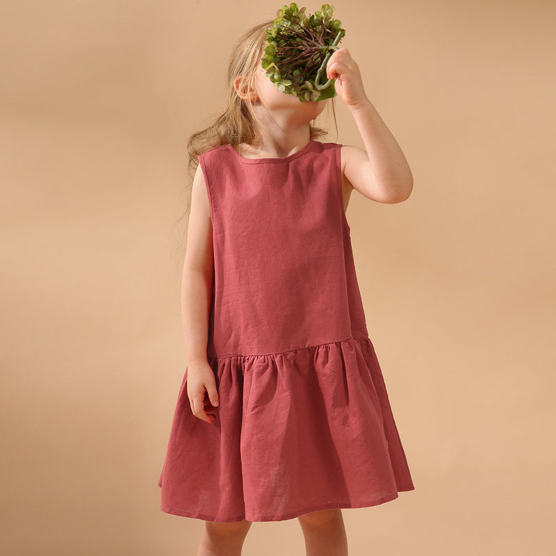 Girls Retro Sleeveless Ruffled Casual Loose Linen Dresses