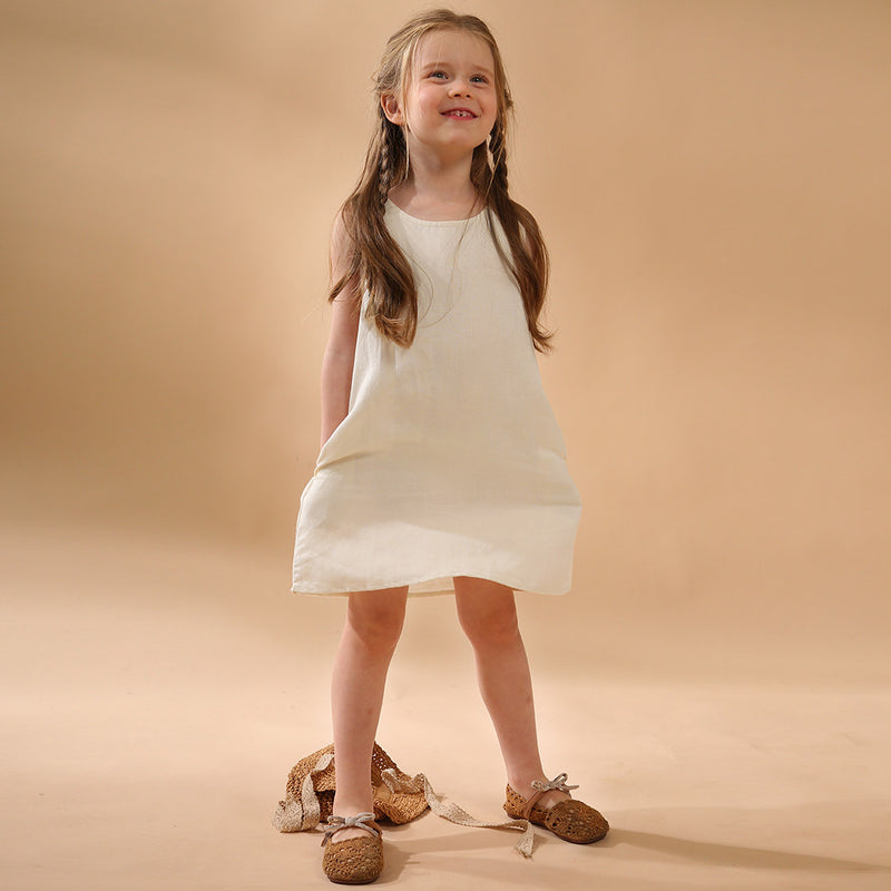 New Casual Sleeveless Solid Toddler Kids Dresses With Pockets