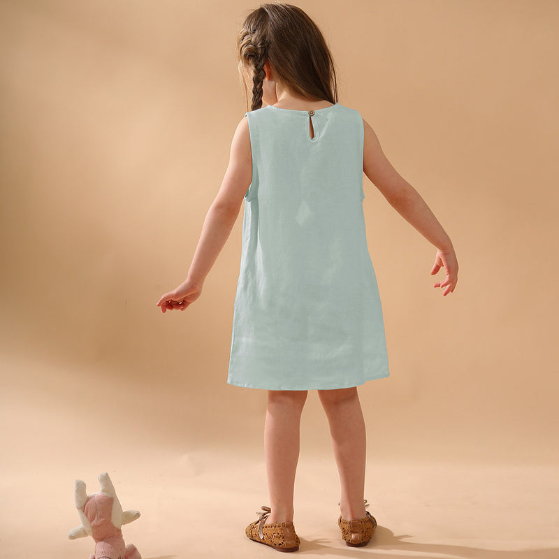 New Casual Sleeveless Solid Toddler Kids Dresses With Pockets