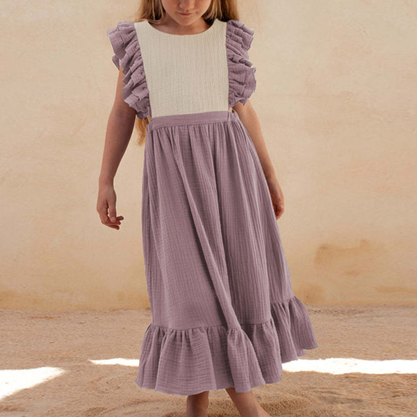 Kids New Vintage Cotton Double Side Frills Dress VV18-（Hand Made)