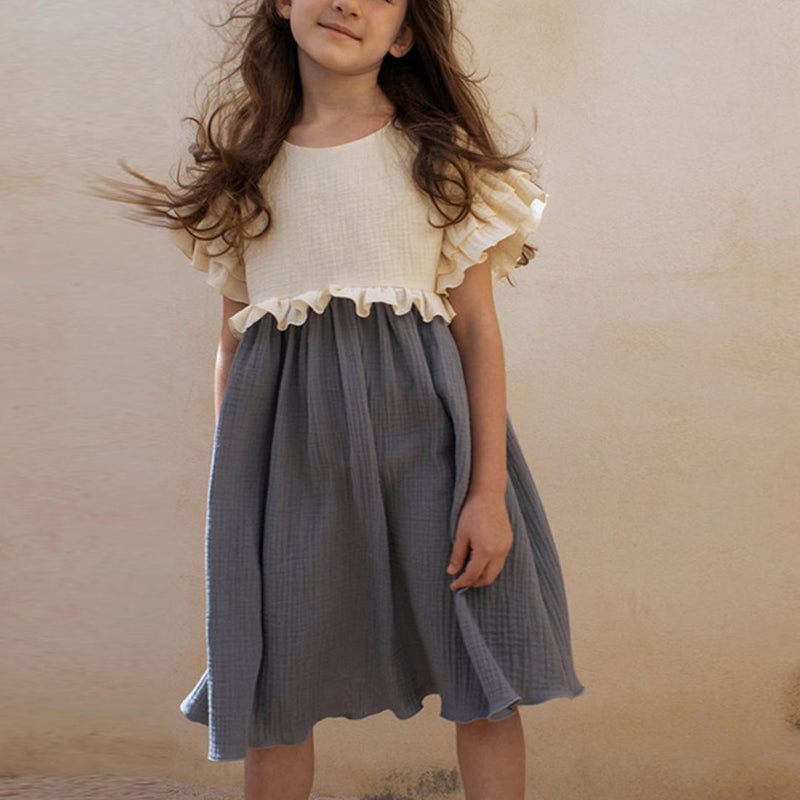 Kids Retro New Double Frill Trim Dress VV19-（Hand Made)