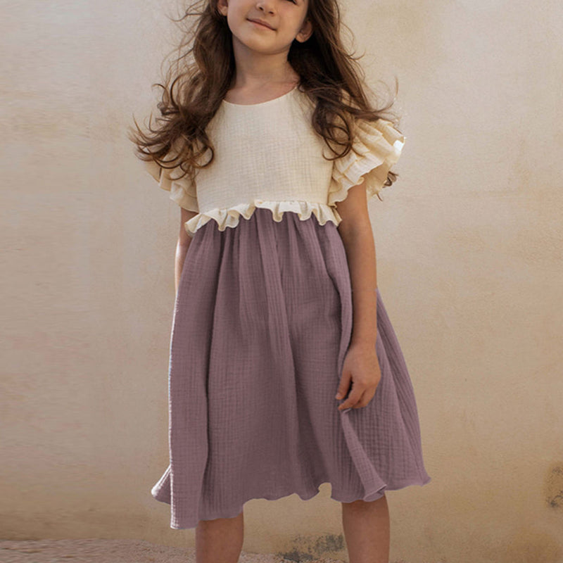 Kids Retro New Double Frill Trim Dress VV19-（Hand Made)