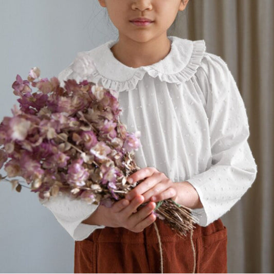 Spring Autumn Kids Pleated Peter Pan Collar Long Sleeves Shirts 225000KCP-(Hand Made)