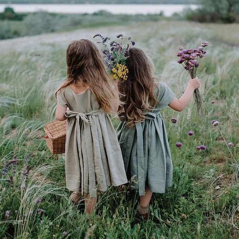 New Linen Rustic Flower Girl Dress TZ013